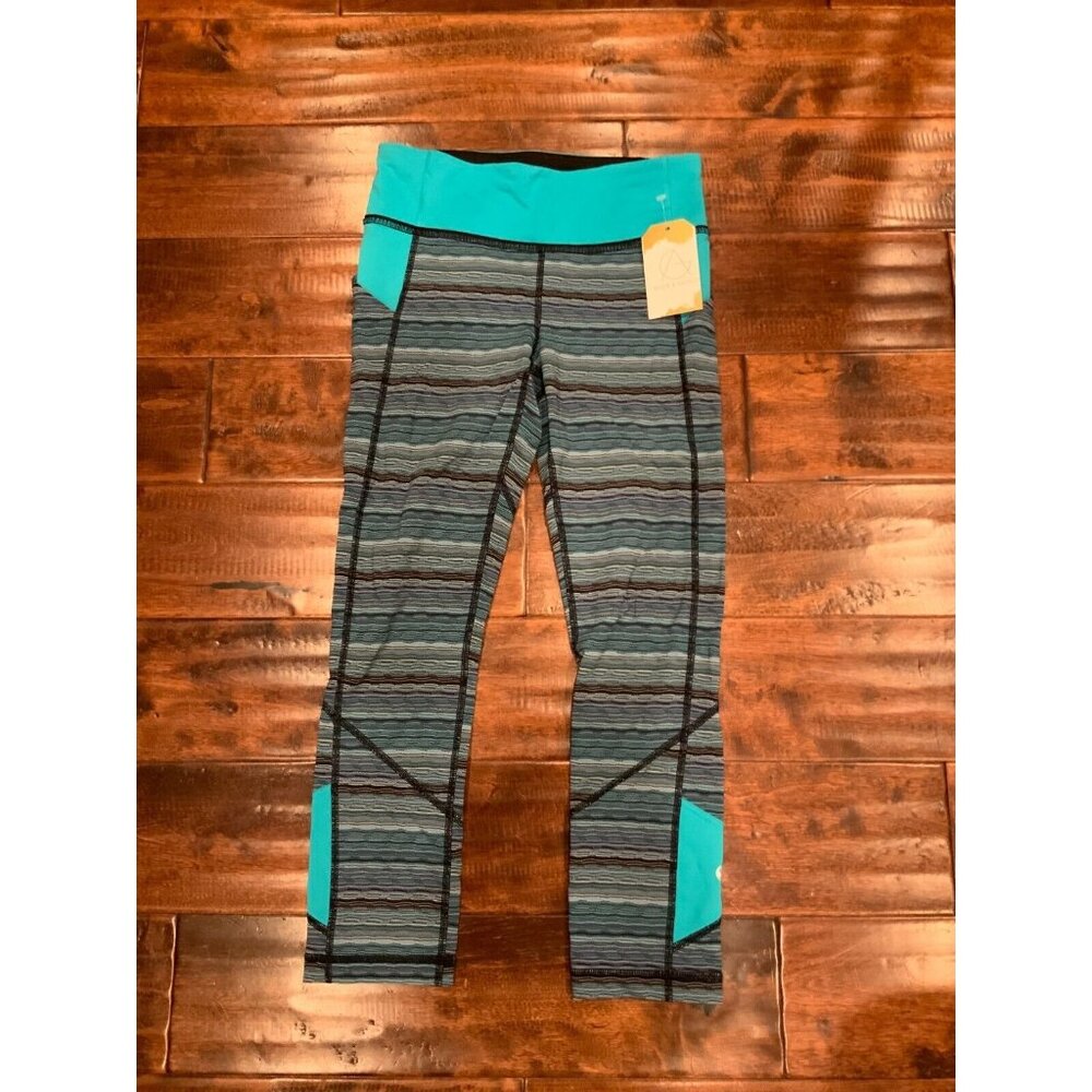 Lululemon Teal Blue Athletic Cropped Striped Pants, Size 4 (US)